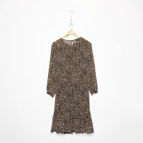 J. CREW Cinched Waist Dress in Leopard Chiffon long sleeve K4927 WOMEN'S 6 - Picture 1 of 9